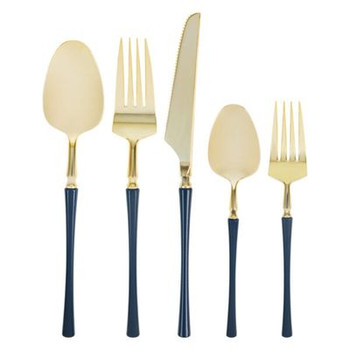 Infinity Flatware Navy / Gold Plastic Wedding Dinner Forks (20 Count)