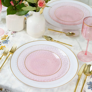 pink hammered plastic wedding plates dinner