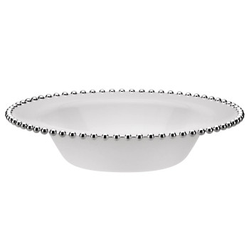 14oz.  White w/ Silver Beaded  Soup / Salad Wedding Plastic Bowls (10 Count)