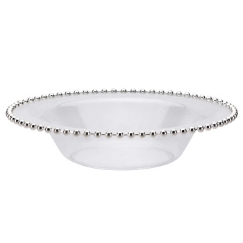 clear soup bowl w/ silver beads plastic