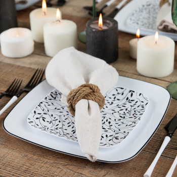 Black Leaf Square Wedding Disposable Plastic Combo Package 10" Dinner & 7" Salad Plates 32ct.