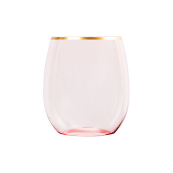 pink w/ gold rim plastic wine stemless goblets