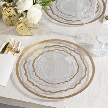 clear plastic plates w/ gold border