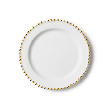 white w/ gold beads salad plates