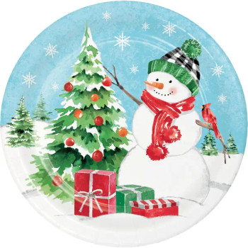 snowflakes and snowmen 7" Christmas Dessert Paper Plates, 8 count