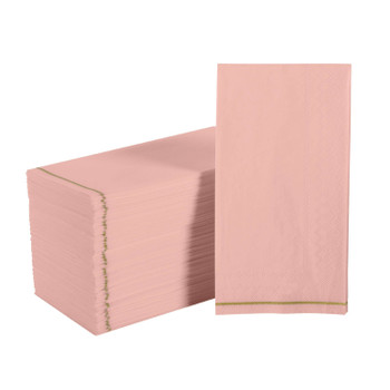 Coral with Gold Stripe Guest Paper Dinner Napkins | 16 Napkins