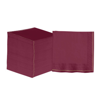 Cranberry Red with Gold Stripe Paper Cocktail Napkins | 20 Napkins
