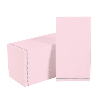 Blush Pink with Silver Stripe Guest Paper Napkins | 16 Napkins