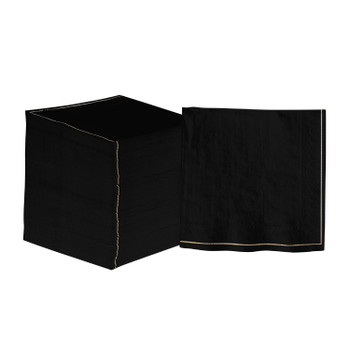 Black with Gold Stripe Paper Cocktail Napkins | 20 Napkins