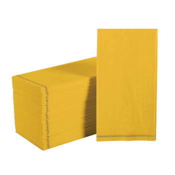 Yellow with Gold Stripe Guest Paper Dinner Napkins | 16 Napkins