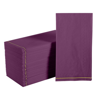 Purple with Gold Stripe Paper Dinner Paper Napkins | 16 Napkins