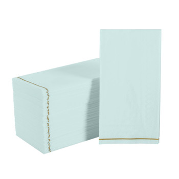 Mint Green with Gold Stripe Guest Paper Dinner Napkins | 16 Napkins