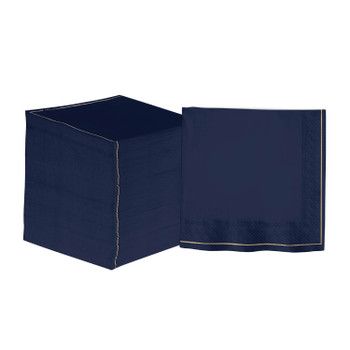 Navy Blue with Gold Stripe Paper Lunch Napkins | 20 Napkins
