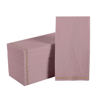 Mauve with Gold Stripe Guest Paper Dinner Napkins | 16 Napkins