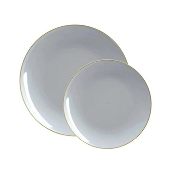 Grey w/Gold Rim Plastic Wedding Dinner Plate