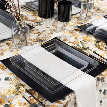 clear with gold edge square plastic plates dinner