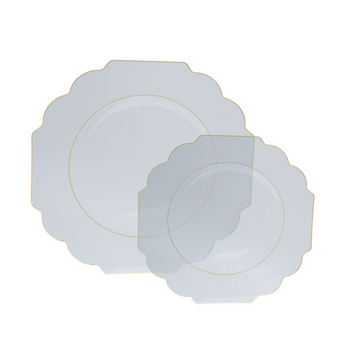 Luxe Party Flower Collection Clear w/ Gold Border Plastic Plates