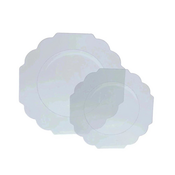 Luxe Party Flower Collection Clear w/ Silver Border Plastic Plates