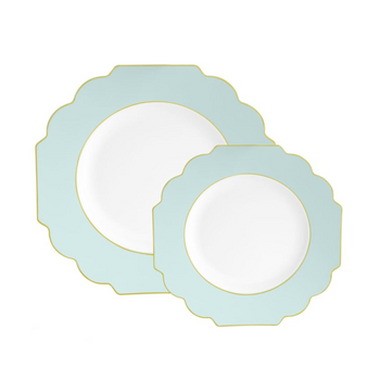 Luxe Party Flower Collection Green w/ Gold Rim Plastic Plates