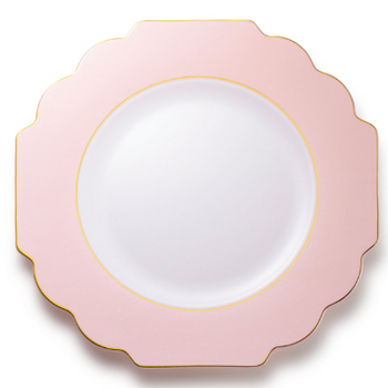 pink gold flower shaped  plastic plates dinner