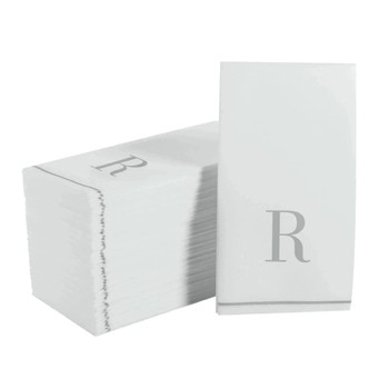 Disposable Paper Dinner Napkins with Silver Monogram "R" - 42 Count (3 Sets of 14)