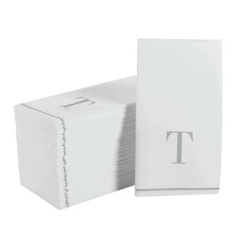 Disposable Paper Dinner Napkins with Silver Monogram "T" - 42 Count (3 Sets of 14)
