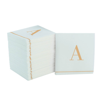 Disposable Paper Cocktail Napkins with Gold Monogram "A" - 48 Count (3 Sets of 16)