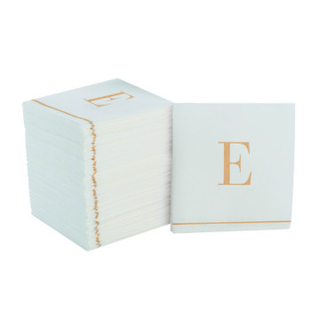 Disposable Paper Cocktail Napkins with Gold Monogram "E" - 48 Count (3 Sets of 16)