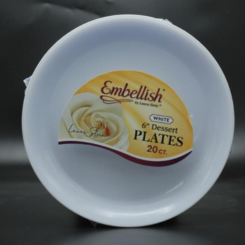 Embellish 6" white Plastic Scroll Plates 20ct