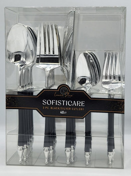 sophisticare Collection Two Tone Black / Silver Plastic Wedding Cutlery 40pcs.