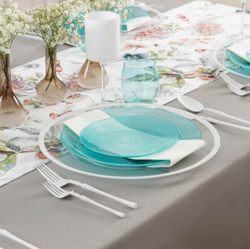 aqua blue dinner plastic plates transparent