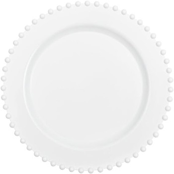 white dinner plastic plates w/ white beads