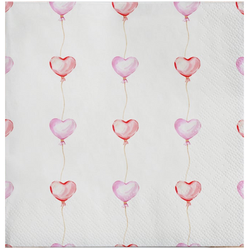 Heart Balloons Disposable Airlaid Buffet / Cocktail Napkin - Pack of 20