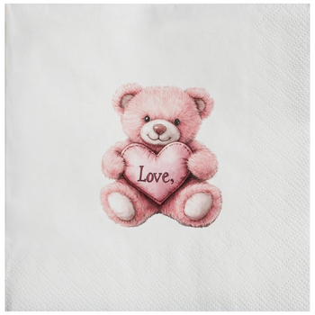 Pink Teddy Bear Disposable Airlaid Buffet / Cocktail Napkin - Pack of 20
