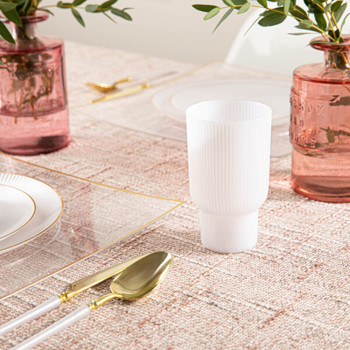 RIBBED Plastic Tumblers 12 oz Pearl / White- 6 Elegant Disposable Cups for Events
