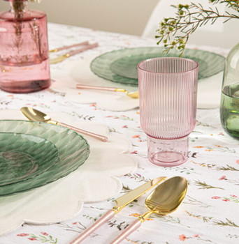 RIBBED Ribbed Plastic Tumblers 12 oz Pink - 6 Elegant Disposable Cups for Events