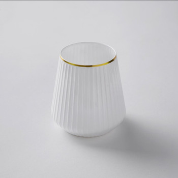 RIBBED 12 oz White / Gold Rim  Stemless Goblets - 6 Elegant Disposable Cups for Events