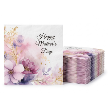 Happy Mother’s Day Luxury Linen-Feel Cocktail Napkins - Printed Airlaid Disposable Party Napkins, Soft & Elegant - 20 Pack