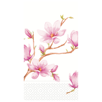 Boston International Pink Magnolia Guest Towels, Soft 3-Ply Decorative Paper Napkins, Floral Magnolia Design, Absorbent Disposable Hand Towels for Bathroom & Parties