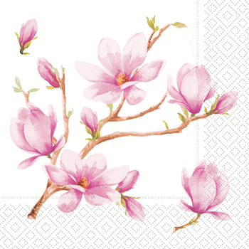 Boston International Pink Magnolia Lunch Napkins, Soft 3-Ply Floral Paper Napkins, Decorative Disposable Table Napkins for Dining, Parties, Weddings & Entertaining