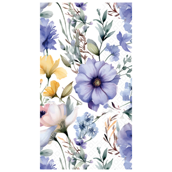 Boston International Purple Posy Guest Towels, Soft 3-Ply Floral Paper Hand Towels, Decorative Disposable Bathroom Napkins for Powder Rooms, Parties & Entertaining