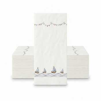 Altoona Design Blue Sailboats Guest Towel Napkins - Premium Airlaid Linen-Feel Disposable Hand Towels for Birthday Party, Baby Shower & Event Decor