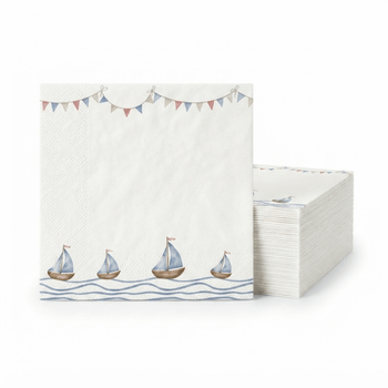 Altoona Design Blue Sailboats Cocktail Napkins - Premium Airlaid Linen-Feel Disposable Hand Towels for Birthday Party, Baby Shower & Event Decor