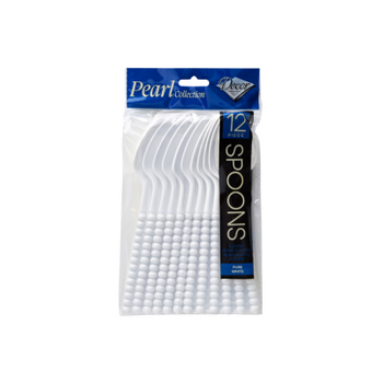 Pearl White Plastic Disposable Spoons Wedding Cutlery 12ct.