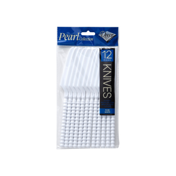 Pearl White Plastic Disposable Knives Wedding Cutlery 12ct.