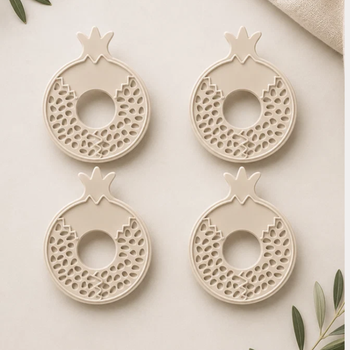 Altoona Design Jewish New Year  Pomegranate Napkin Rings for Rosh Hashanah Table Decor - Reusable Polylactide Napkin Ring Holders with Apple & Leaf Design, Shatter-Resistant (Pomegranate Napkin Ring Set-4