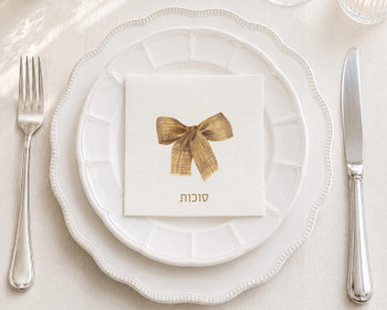 Altoona Design Burlap Bow Sukkos Cocktail Napkins Printed Airlaid Linen-Feel Disposable Hand Towels for Jewish New Year & Sukkos Holiday Party Buffet & Dinner