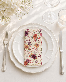 Altoona Design Autumn Dahlia Garden Cocktail Napkin Printed Airlaid Linen-Feel Disposable Hand Towels for Thanksgiving Fall Holiday Party Buffet & Dinner(20Pack)