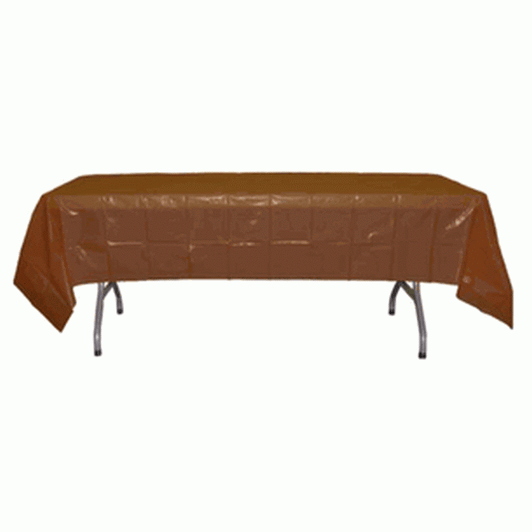 *12 Count* Brown Rectangular Plastic Tablecloths 54" x 108"