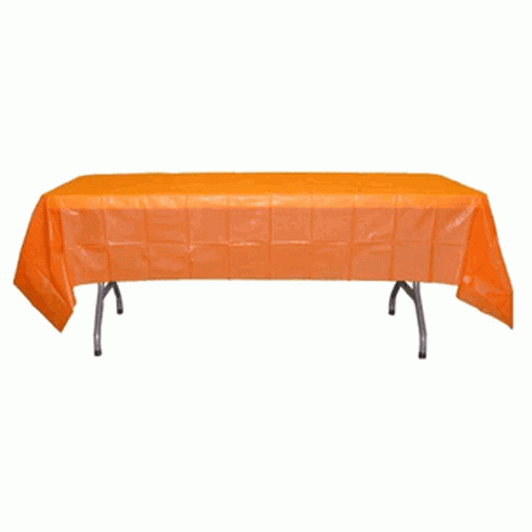*12 Count* Orange Rectangular Plastic Tablecloths 54" x 108"